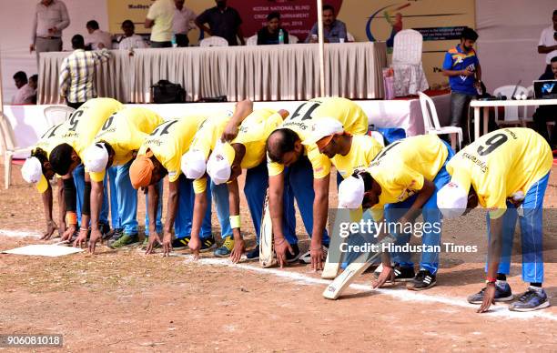 Players from Maharashtra and Punjab play cricket match during National Blind Cricket tournament at Islam Gym, Marine Drive on January 16, 2018 in...