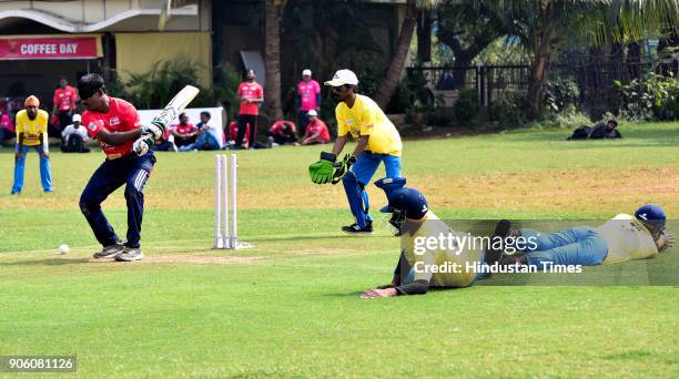 Players from Maharashtra and Punjab play cricket match during National Blind Cricket tournament at Islam Gym, Marine Drive on January 16, 2018 in...