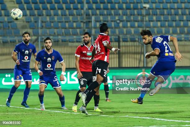 Al-Ahly's Mido Gaber scores a goal during the Egypt Primer League Fixtures 18 Match Between Al-Ahly and Al-Gish , in Cairo on 16 January, 2018. Al...