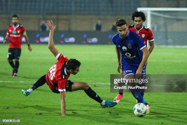 Al-ahly's Mido Gaber in action during the Egypt Primer League Fixtures 18 Match Between Al-Ahly and Al-Gish, in Cairo on 16 January, 2018. Al Ahli...