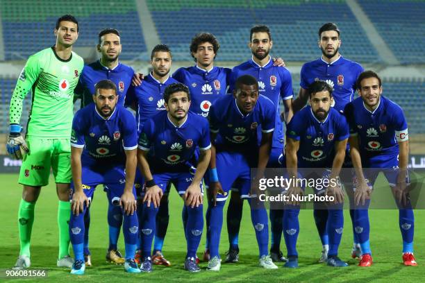 Ahly's team first eleven pose for a team photo prior during the Egypt Primer League Fixtures 18 Match Between Al-Ahly and Al-Gish , in Cairo on 16...
