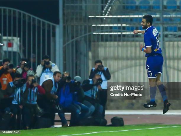 Egypt Al-Ahli player Amr Solia celebrates his goal scored Against Al-Gish during the Egypt Primer League Fixtures 18 Match Between Al-Ahly and...