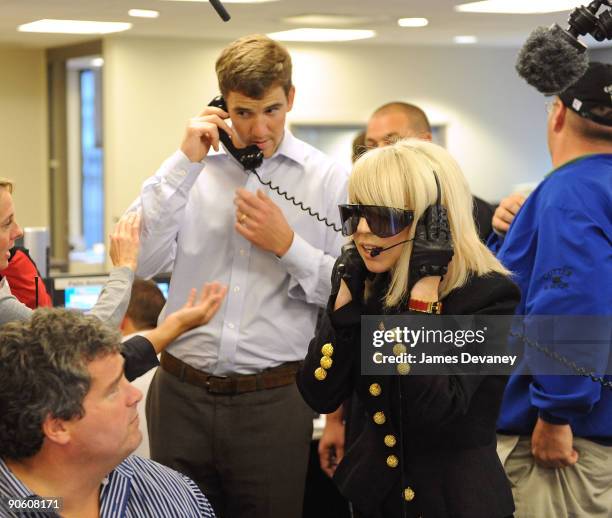 Eli Manning and Lady Gaga, representing her Mercy Center charity, attend the 5th annual BGC Charity Day at BGC Partners, INC on September 11, 2009 in...