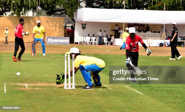 Players from Maharashtra and Punjab play cricket match during National Blind Cricket tournament at Islam Gym, Marine Drive on January 16, 2018 in...