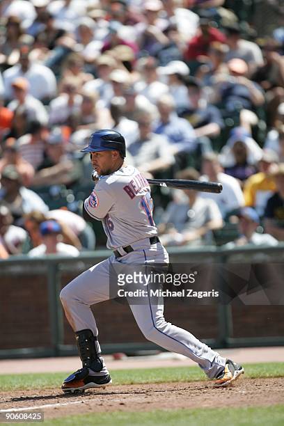 Carlos Beltran of the New York Mets swings at a pitch during the game against the San Francisco Giants at AT&T Park on May 16, 2009 in San Francisco,...