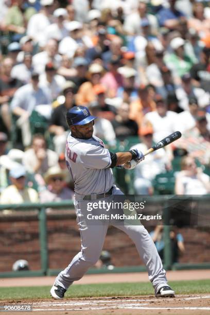 Gary Sheffield of the New York Mets swings at a pitch during the game against the San Francisco Giants at AT&T Park on May 16, 2009 in San Francisco,...