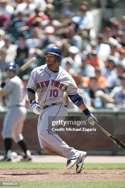 Gary Sheffield of the New York Mets swings at a pitch during the game against the San Francisco Giants at AT&T Park on May 16, 2009 in San Francisco,...