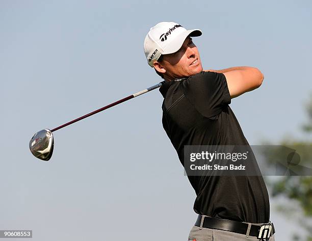 John Mallinger hits from the ninth tee box during the second round of the BMW Championship held at Cog Hill Golf & Country Club on September 11, 2009...