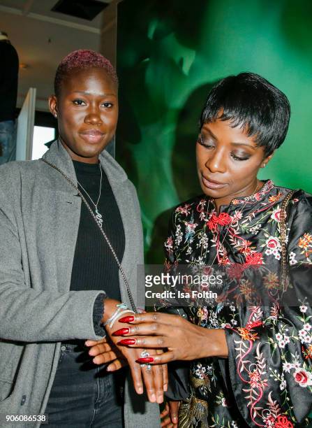 Model Aminata Sanogo and Dancer Nikeata Thompson attend the Thomas Sabo Press Cocktail during the Mercedes-Benz Fashion Week Berlin A/W 2018 at China...