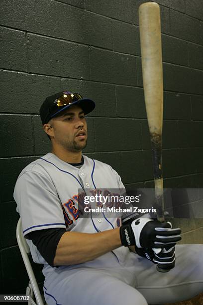 Carlos Beltran of the New York Mets in the batting cage prior to the game against the San Francisco Giants at AT&T Park on May 16, 2009 in San...