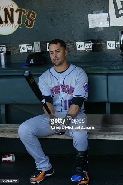 Carlos Beltran of the New York Mets in the dugout prior to the game against the San Francisco Giants at AT&T Park on May 16, 2009 in San Francisco,...