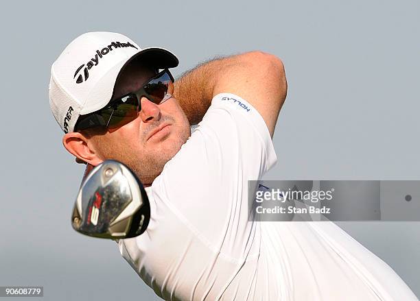 Rory Sabbatini hits from ninth tee box during the second round of the BMW Championship held at Cog Hill Golf & Country Club on September 11, 2009 in...