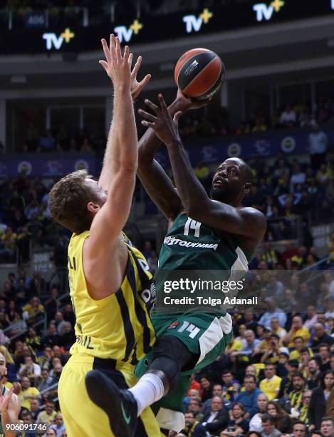 James Gist, #14 of Panathinaikos Superfoods during the 2017/2018 Turkish Airlines EuroLeague Regular Season Round 18 game between Fenerbahce Dogus...