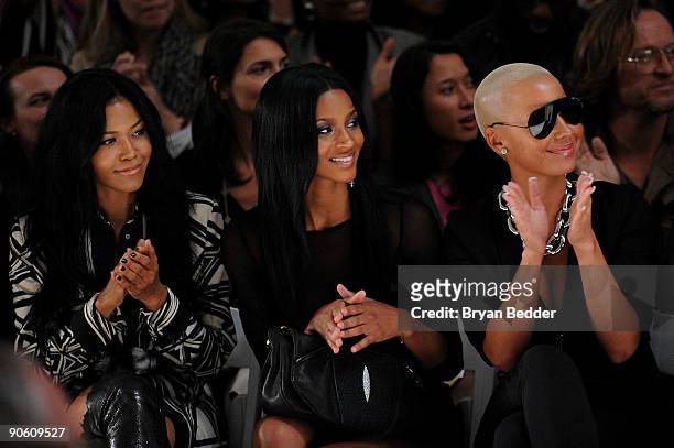 Amerie, Ciara and Amber Rose attend the Nicole Miller Spring 2010 Fashion Show at the Salon at Bryant Park on September 11, 2009 in New York, New...