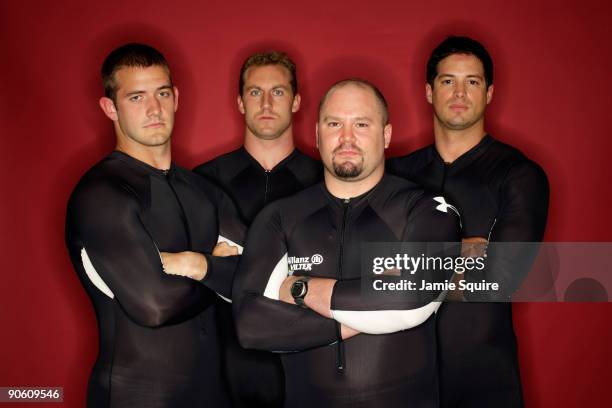 Four man bobsled team members Justin Olsen, Curtis Tomasevicz, Steve Holcomb and Steve Mesler pose for a portrait during Day Two of the 2010 U.S....