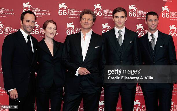 Director Tom Ford, actors Julianne Moore, Colin Firth, Nicholas Hoult and Matthew Goode attend the ''A Single Man'' photocall at the Palazzo del...