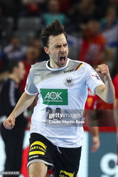 Patrick Groetzki of Germany celebrates during the Men's Handball European Championship Group C match between Germany and FYR Macedonia at Arena...