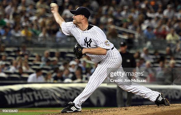 Chad Gaudin of the New York Yankees pitches against the Tampa Bay Rays on September 8, 2009 at Yankee Stadium in the Bronx borough of New York City.