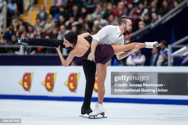 Ksenia Stolbova and Fedor Klimov of Russia compete in the Pairs Short Program during day one of the European Figure Skating Championships at...