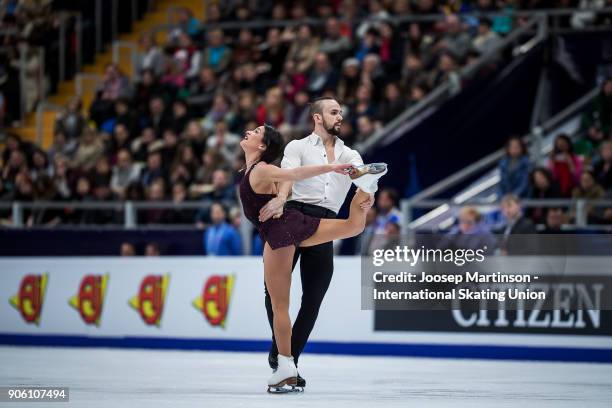 Ksenia Stolbova and Fedor Klimov of Russia compete in the Pairs Short Program during day one of the European Figure Skating Championships at...