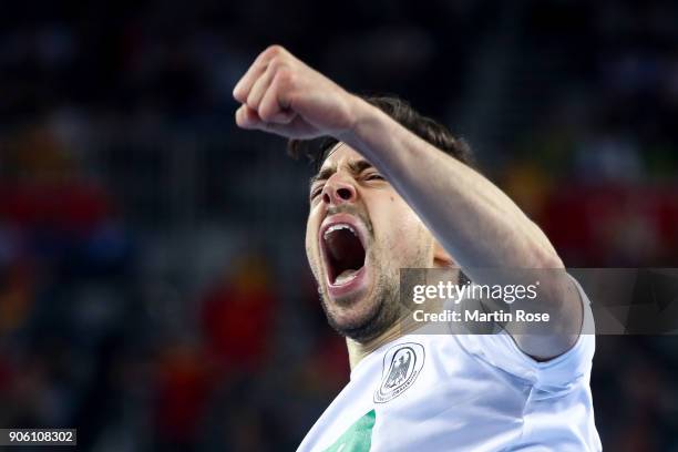 Patrick Groetzki of Germany celebrates during the Men's Handball European Championship Group C match between Germany and FYR Macedonia at Arena...