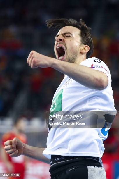 Patrick Groetzki of Germany celebrates during the Men's Handball European Championship Group C match between Germany and FYR Macedonia at Arena...