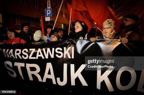 Thousands of women march in a protest of a new abortion law proposal in Warsaw, Poland on January 17, 2018. The new proposal would ban the abortion...