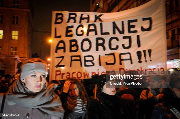 Thousands of women march in a protest of a new abortion law proposal in Warsaw, Poland on January 17, 2018. The new proposal would ban the abortion...