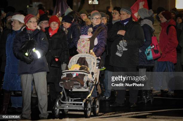Thousands of women march in a protest of a new abortion law proposal in Warsaw, Poland on January 17, 2018. The new proposal would ban the abortion...