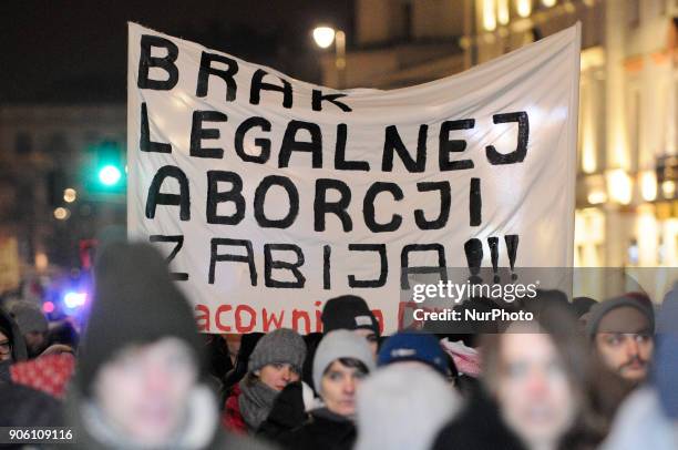 Thousands of women march in a protest of a new abortion law proposal in Warsaw, Poland on January 17, 2018. The new proposal would ban the abortion...