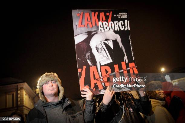 Thousands of women march in a protest of a new abortion law proposal in Warsaw, Poland on January 17, 2018. The new proposal would ban the abortion...