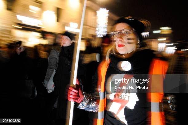 Thousands of women march in a protest of a new abortion law proposal in Warsaw, Poland on January 17, 2018. The new proposal would ban the abortion...