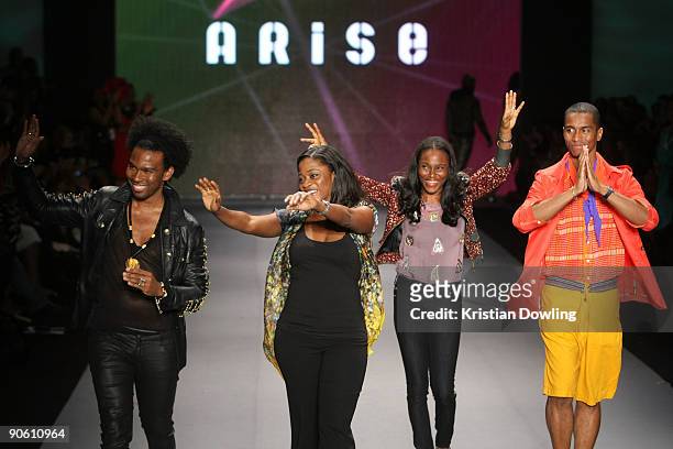 Designers David Tlale, Folake Folarin-Coker of Tiffany Amber, Lisa Folawiyo of Jewel by Lisa and Eric Raisina walk the runway at This Day/Arise:...