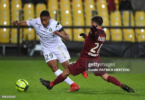 Saint-Etienne's French defender Ronael Pierre-Gabriel vies with Metz's French defender Julian Palmieri during the French Ligue 1 football match...