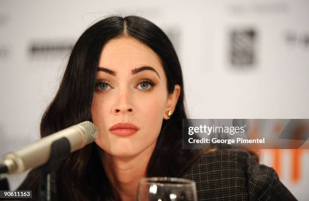 Actress Megan Fox speaks onstage at the "Jennifer�s Body" press conference held at the Sutton Place Hotel on September 11, 2009 in Toronto, Canada.