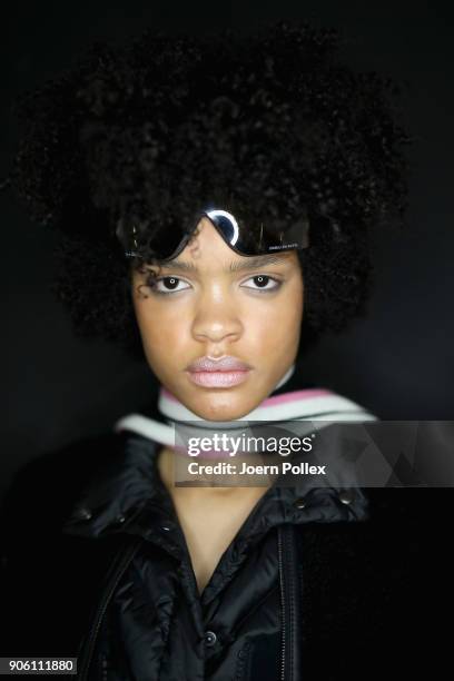 Models pose ahead of the Bogner show during the MBFW January 2018 at ewerk on January 17, 2018 in Berlin, Germany.