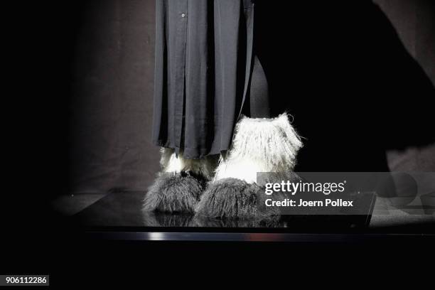 Shoe detail. Models wainting ahead of the Bogner show during the MBFW January 2018 at ewerk on January 17, 2018 in Berlin, Germany.