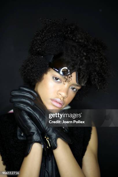 Models pose ahead of the Bogner show during the MBFW January 2018 at ewerk on January 17, 2018 in Berlin, Germany.