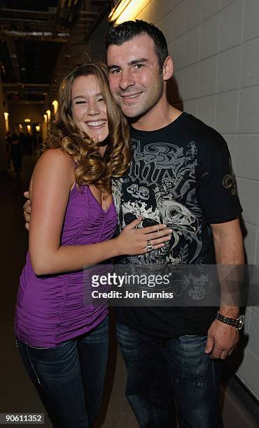 Joss Stone and Joe Calzaghe backstage at the O2 Rockwell concert in aid of Nordoff-Robbins Music Therapy at 02 Arena on September 11, 2009 in London,...