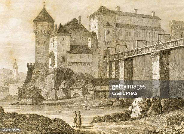 Romania, Timisoara. The Huniade Castle, built between 1443 and 1447 by John Hunyadi over the old royal castle dating from the 14th century. Engraving.