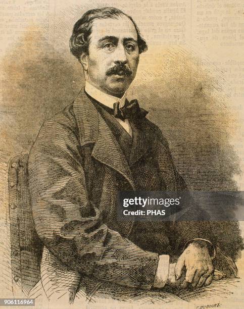 Lucien-Anatole Pre_vost-Paradol . French journalist and essayist. Portrait. Engraving by E. Bocoure. "El Panorama, Perio_dico Ilustrado", 1867.