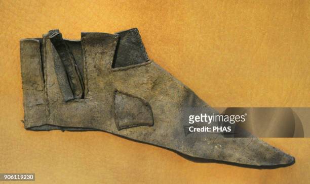 Scandinavia. Middle ages. Upper of a shoe, ca. 1200 to be laced on the side. Historical Museum, Oslo, Norway.