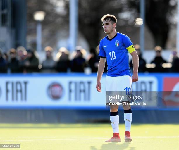 Alessio Riccardi of Italy in action during the U17 International Friendly match between Italy and Spain at Juventus Center Vinovo on January 17, 2018...