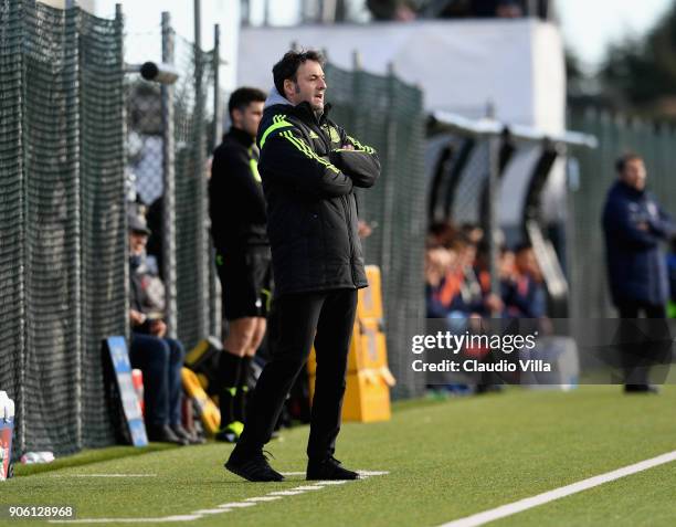 Head coach of Spain Santiago Denia looks on during the U17 International Friendly match between Italy and Spain at Juventus Center Vinovo on January...