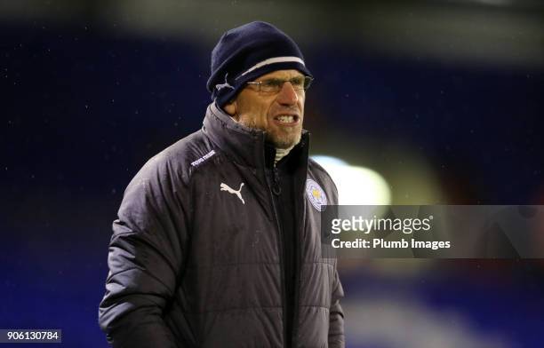 Development squad coach Steve Beaglehole of Leicester City during the Checkatrade Trophy tie between Oldham Athletic and Leicester City at Boundary...