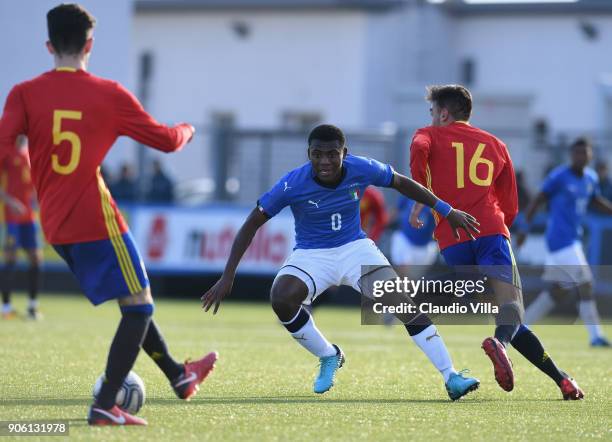 Manu Emmanuel Gyabuaa of Italy in action during the U17 International Friendly match between Italy and Spain at Juventus Center Vinovo on January 17,...