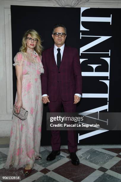 Sunrise Coigney and Mark Ruffalo attend the Valentino Menswear Fall/Winter 2018-2019 show as part of Paris Fashion Week on January 17, 2018 in Paris,...