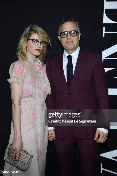 Sunrise Coigney and Mark Ruffalo attend the Valentino Menswear Fall/Winter 2018-2019 show as part of Paris Fashion Week on January 17, 2018 in Paris,...