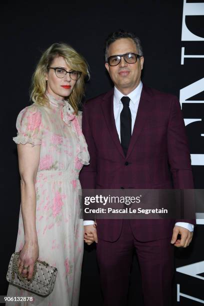 Sunrise Coigney and Mark Ruffalo attend the Valentino Menswear Fall/Winter 2018-2019 show as part of Paris Fashion Week on January 17, 2018 in Paris,...