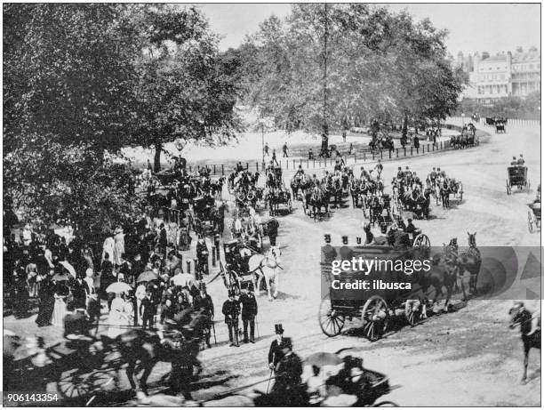antique photograph of world's famous sites: rotten row, hyde park, london, england - rotten row hyde park stock illustrations